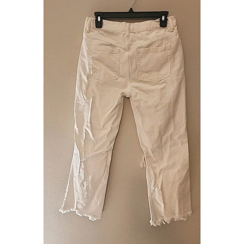 Free People Womens White High Rise Distressed Slim Straight Jeans Size 28